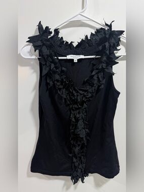 Anne Fontaine Black Ruffle-Trim Tank Top